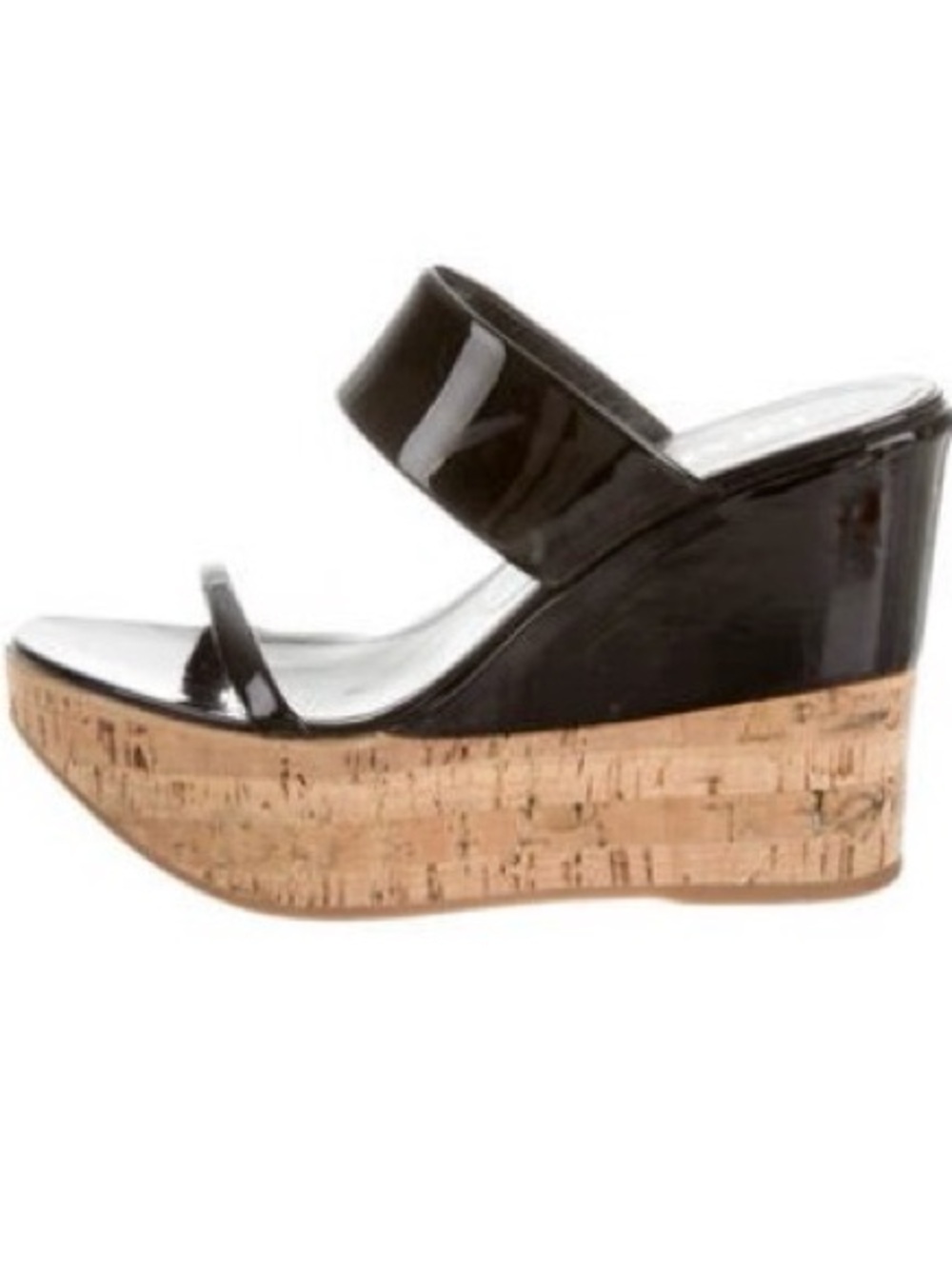 Prada Black Patent Leather Cork Wedge Mules size 8. Great condition